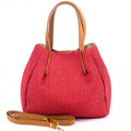 Italian Artisan  Irina Made of Raffia & Leather Double Handle Handbag , Light Red - Medium