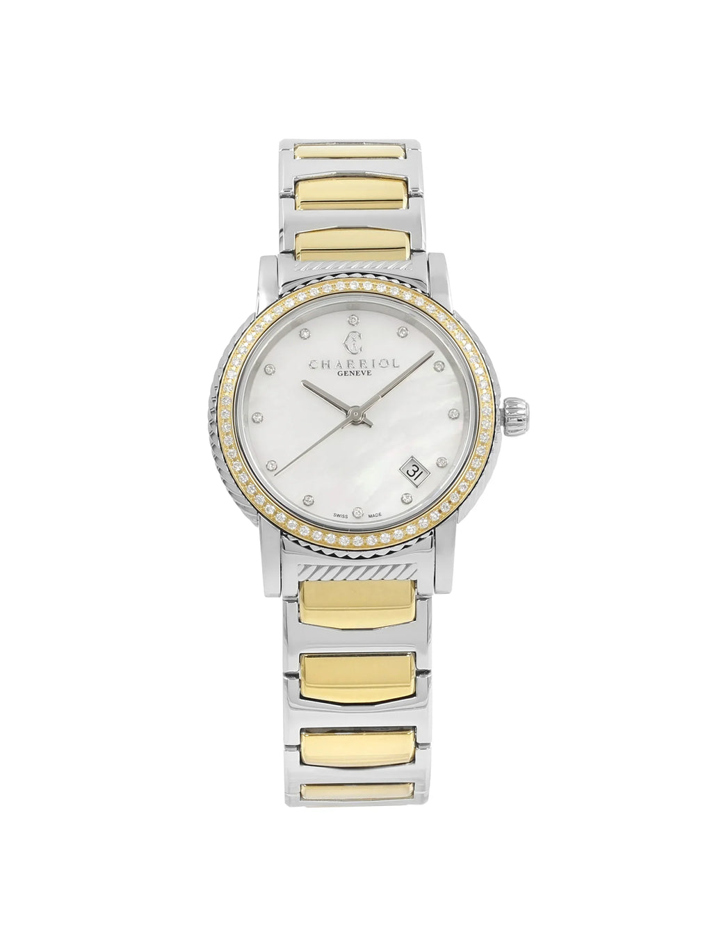 Charriol Parisii MOP 0.40cttw Two Tone Sizeteel Quartz Ladies Watch P33SizeY2D.921.001