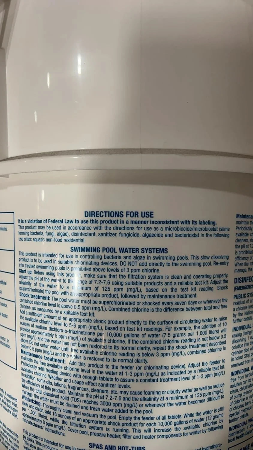 Pool Chlorine Tablets 3" Pool Sizeanitizer 50lbs