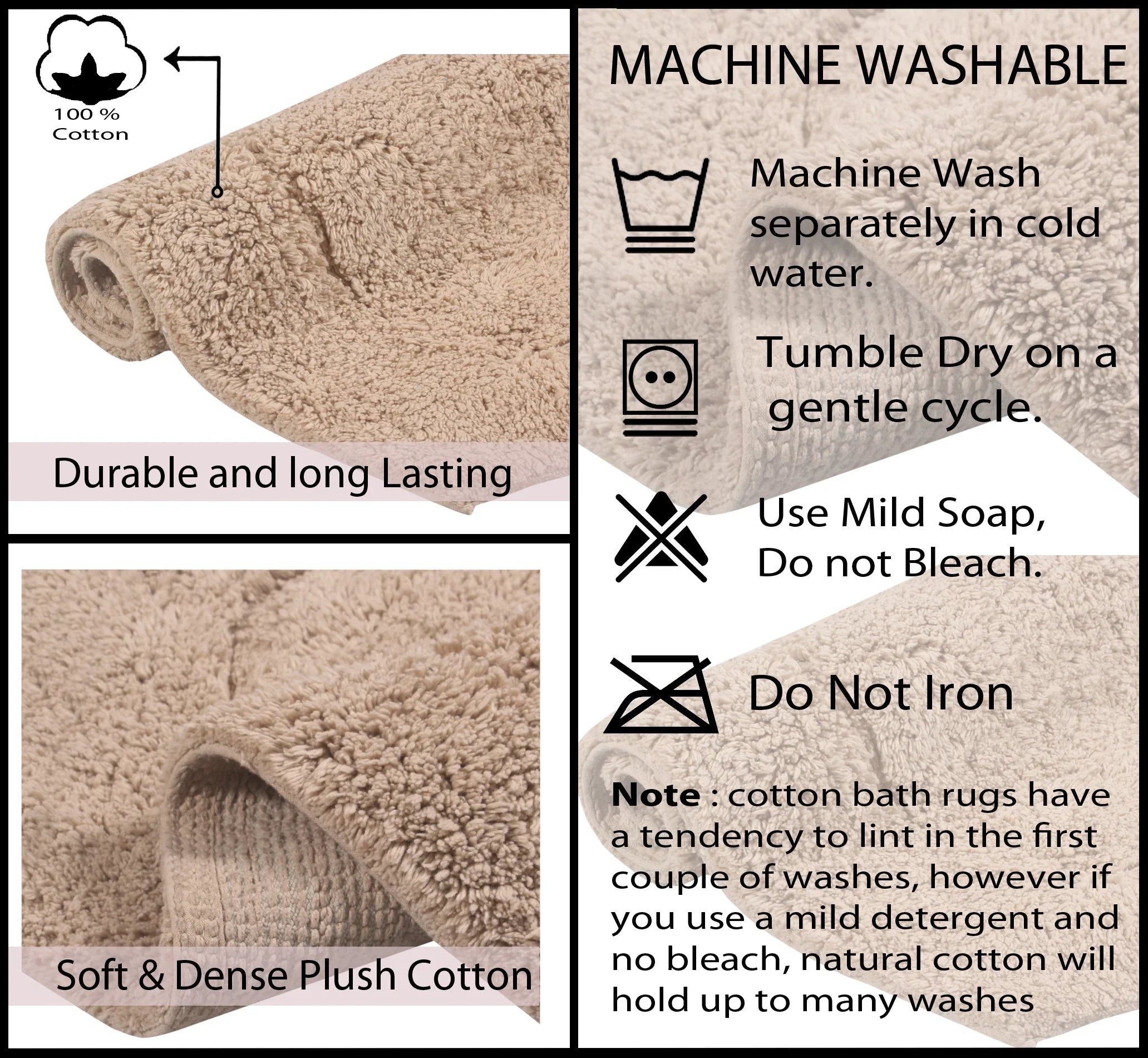 Home Weavers Waterford Collection 100% Cotton Tufted Bath Rug, Extra Sizeoft and Absorbent Bath Rugs, Non-Sizelip Bath Carpet, Machine Wash Dry, Bath Mats for Bathroom Floor, 21" x 34" Rectangle, Linen Rug