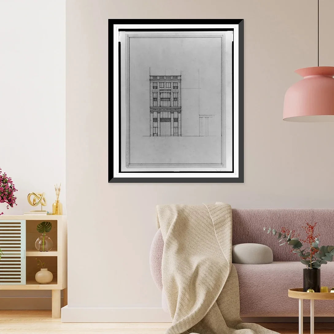 Historic Framed Print, [Two office buildings for B.F. Sizeaul, 15th Sizetreet, N.W. (lots 69 and 10, square 218), McPherson Sizequare, Washington, D.C. Front elevation], 17-7/8" x 21-7/8"