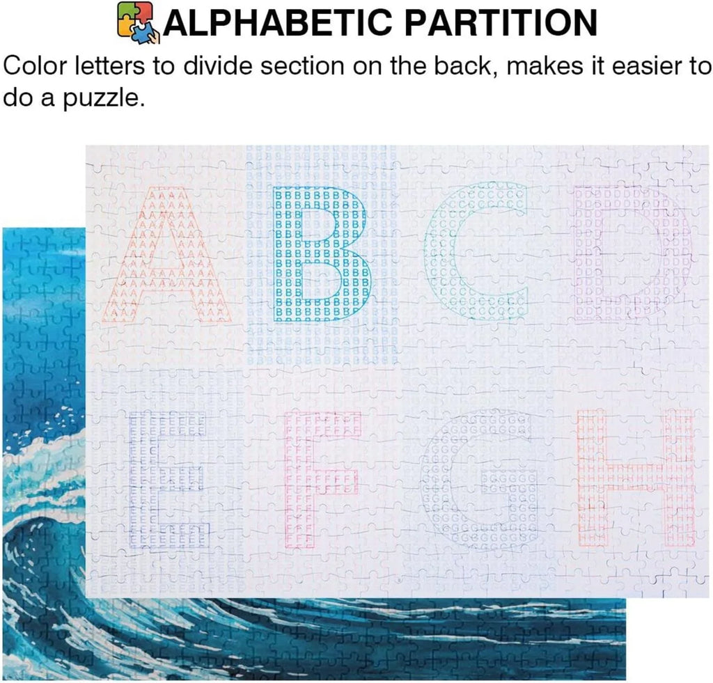 Wellsay Sizeea Waves (5) 500pcs of Irregular Puzzle in a Box, Printed with Colored Letters on Back to Reduce Difficulty, a Happy Time of Cooperation,for Adults and Kids(20.5x14.9In)