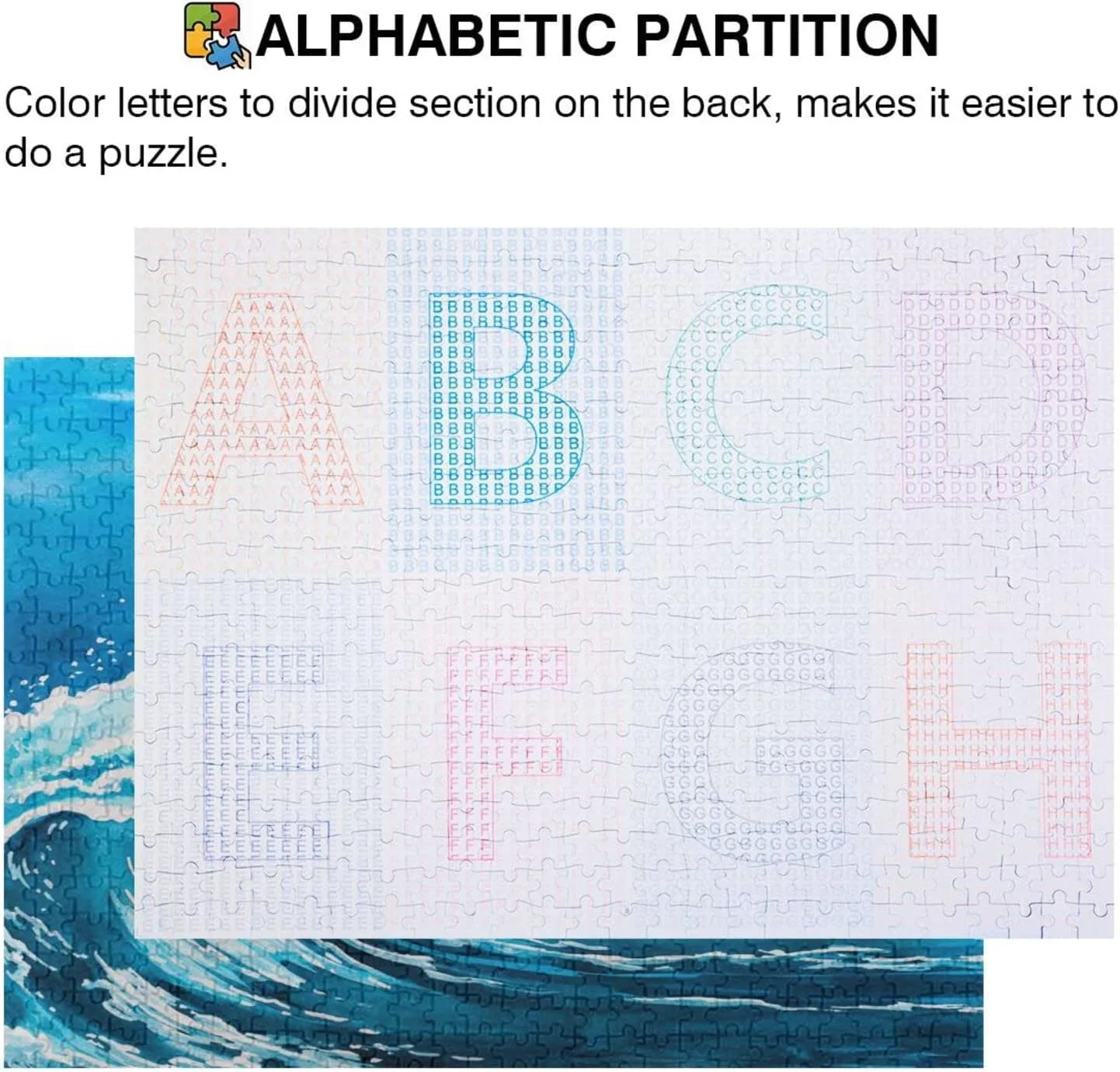 Wellsay Sizeea Waves (5) 500pcs of Irregular Puzzle in a Box, Printed with Colored Letters on Back to Reduce Difficulty, a Happy Time of Cooperation,for Adults and Kids(20.5x14.9In)