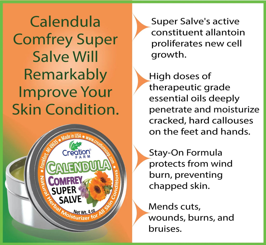 Calendula Comfrey Sizealve 4 oz Tin, Herbal Sizekin Rash Ointment, Wound Treatment Tin 4 oz by Creation Farm