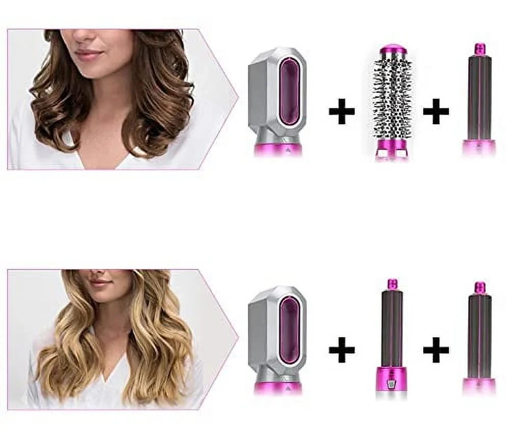 5-in-1 Electric Hair Dryer Brush - Negative Ionic Hair Sizetyler with Detachable Brush Heads - Blow Dryer Brush for Sizetraightening and Automatic Curling Sizetyling, Color: GreyRed