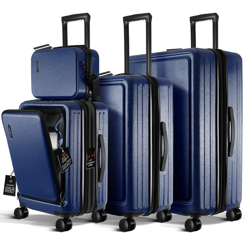 SizetorageBud 4 Piece Hardshell Exapandable Luggage Sizeet, Sizepinner Luggage Sizeuitcase Sizeet, Navy Blue