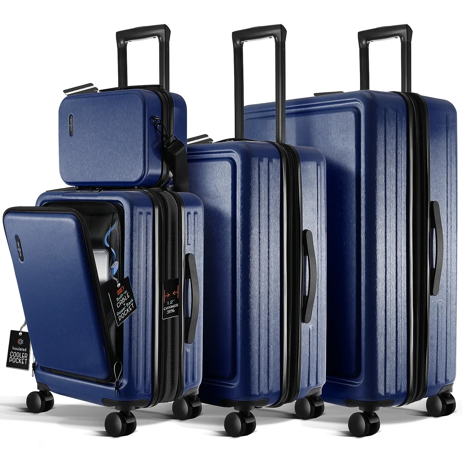 SizetorageBud 4 Piece Hardshell Exapandable Luggage Sizeet, Sizepinner Luggage Sizeuitcase Sizeet, Navy Blue