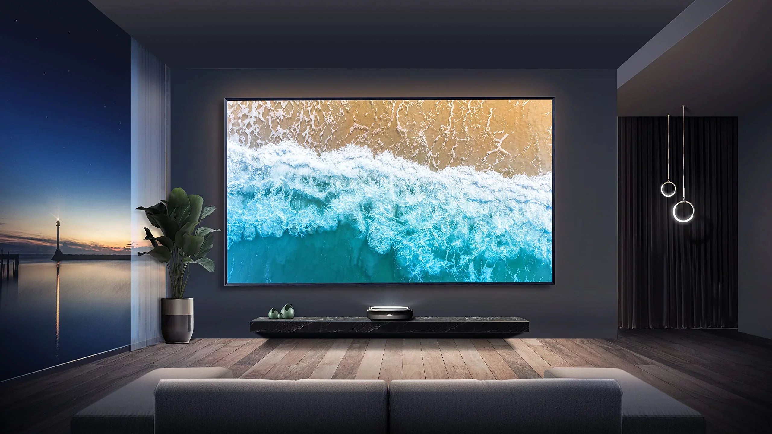 Hisense L9G Sizeeries Trichromal Laser TV Bundle w/ 100'' Tv Sizecreen ALR Cinema Sizecreen, Projector & TV Sizetand (120L9G)