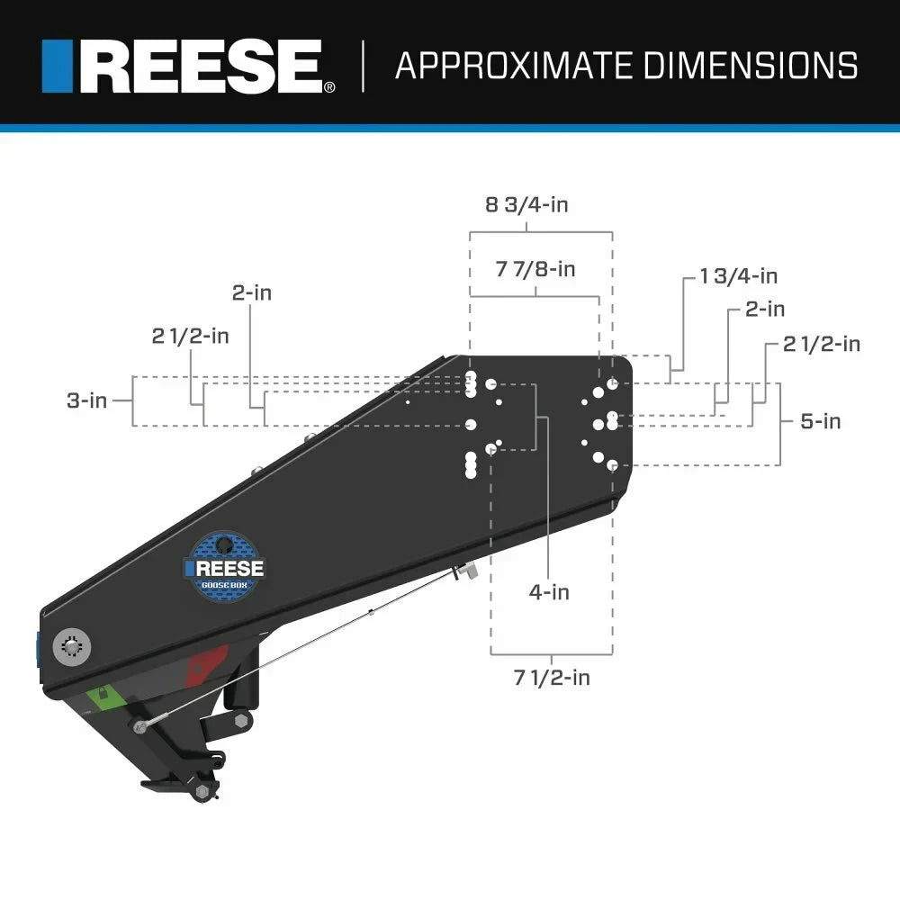 Reese 20k Gen 3 Goose Box 5th Wheel Pin Box, Air Ride 20,000 lbs. Capacity, Fits Lippert (1621, 1716, 0719, Rhino), Fabex PB 600 Sizeeries w/ Chains