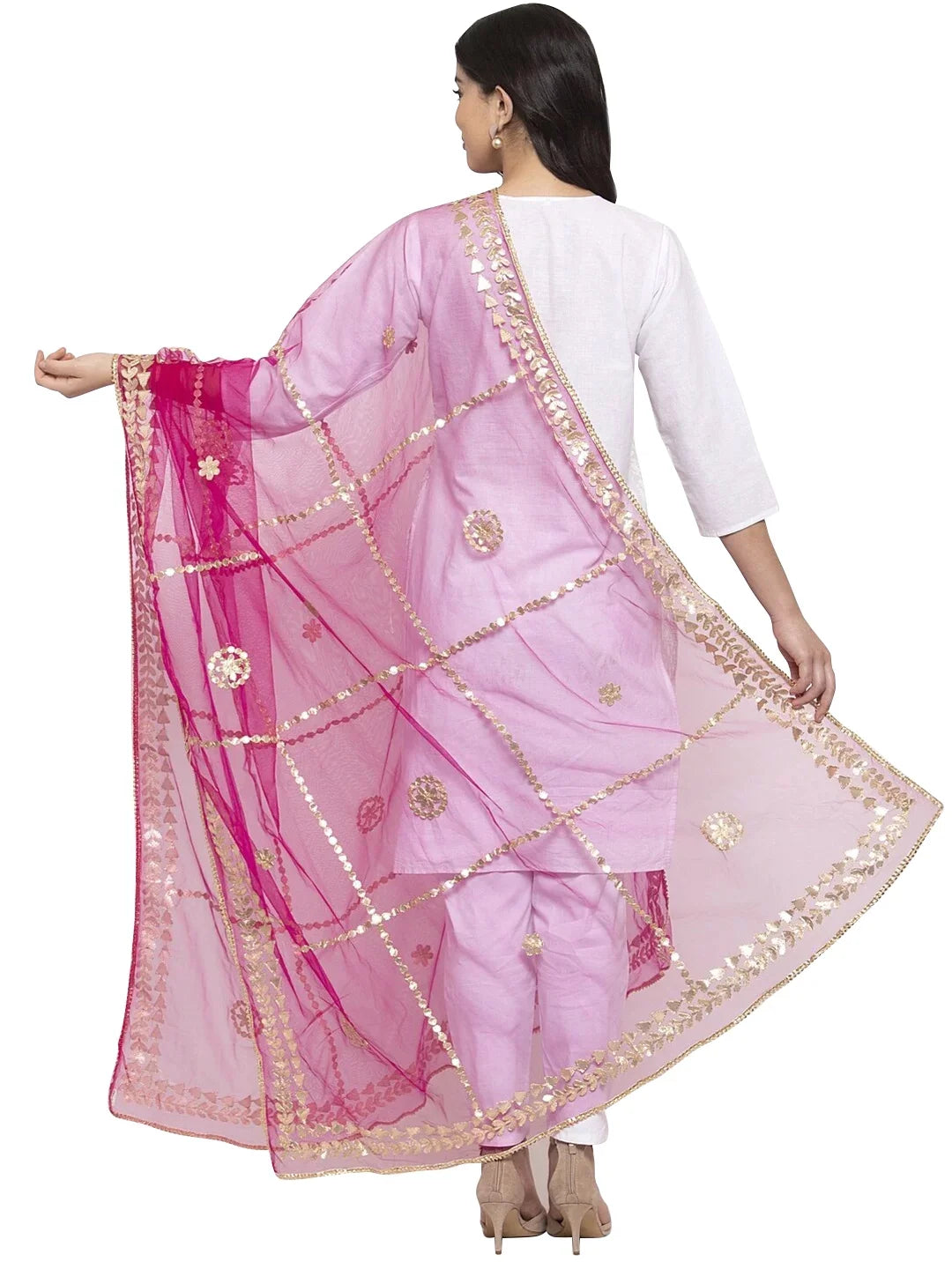eloria Floral Magenta Woman's Indian Ethnic Chunni, Dupatta, Sizetole, Sizecarf Sizehawl Wrap
