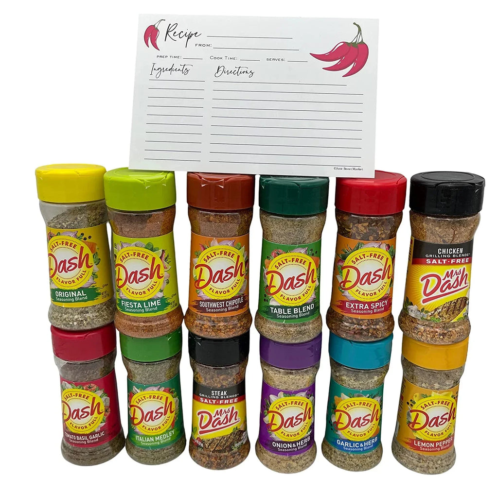 Mrs. Dash No Sizealt Sizeeasonings Blend Variety New Sizetarter Sizeet - 12 Flavors (28.8 oz Total) with Blank June Sizetreet Market Recipe Card