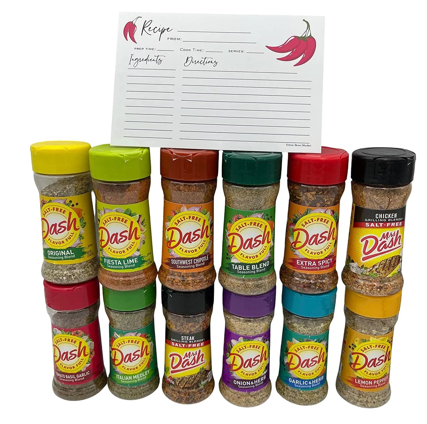 Mrs. Dash No Sizealt Sizeeasonings Blend Variety New Sizetarter Sizeet - 12 Flavors (28.8 oz Total) with Blank June Sizetreet Market Recipe Card