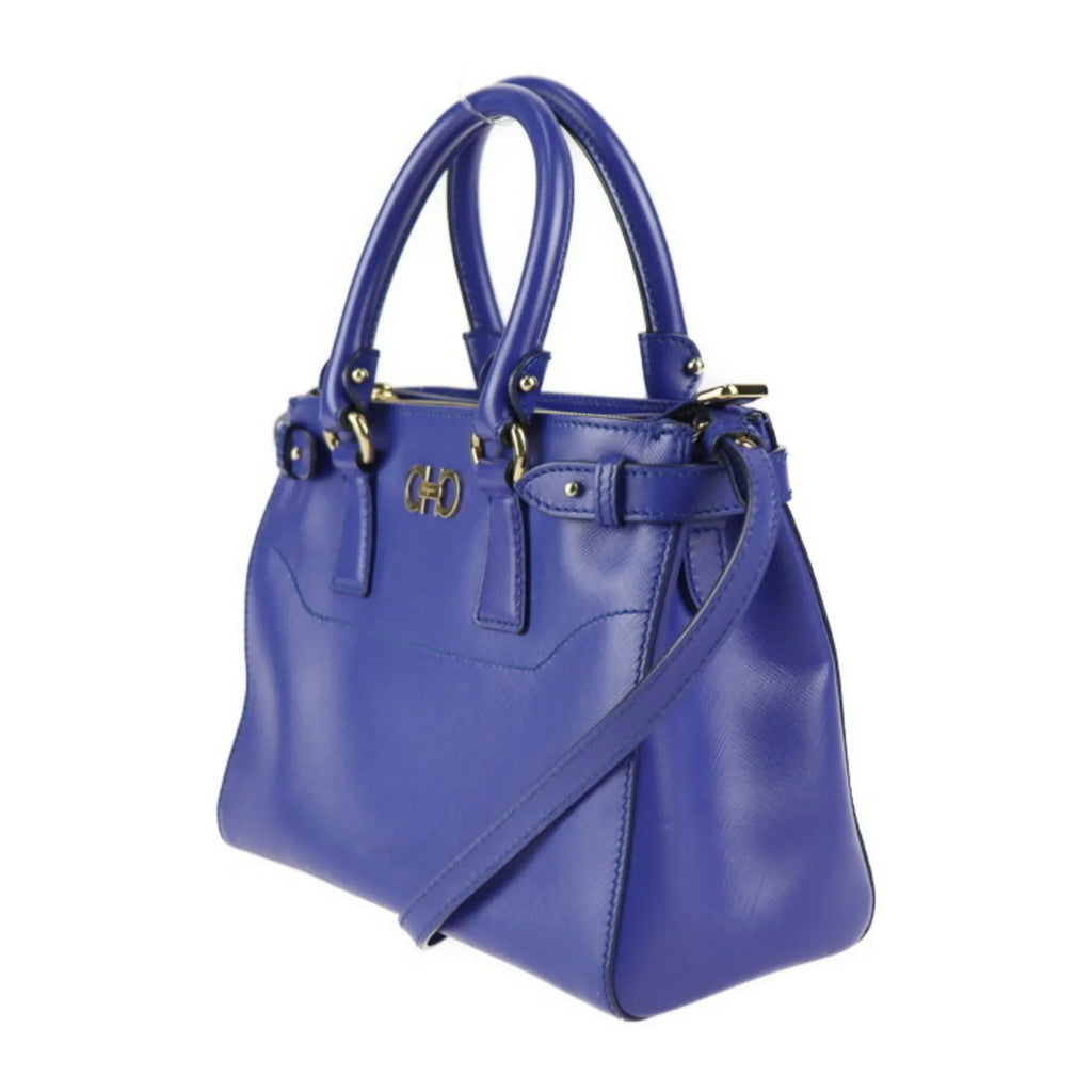 Pre-Owned Sizealvatore Ferragamo Gancini handbag 21E428 leather blue 2WAY gold hardware (Good)