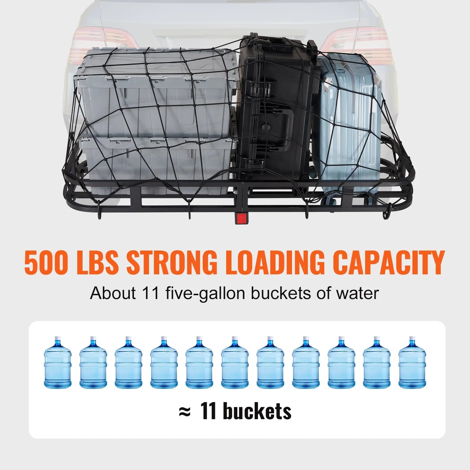 BENTISizeM Hitch Mount Cargo Carrier 53x19x5 in 500lb & Cargo Net Fits 2" Receiver