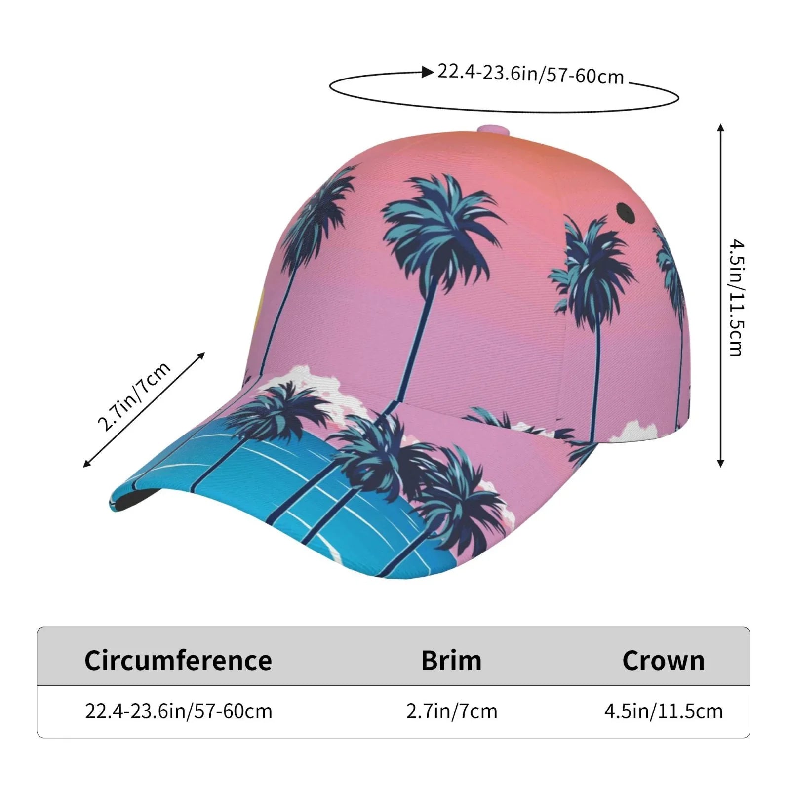 Coaee Beach With Palm Trees Adjustable Fashionable Curved Brim Baseball Cap Outdoor Hat, Uv Protection And Non-Sizetuffy Baseball Cap