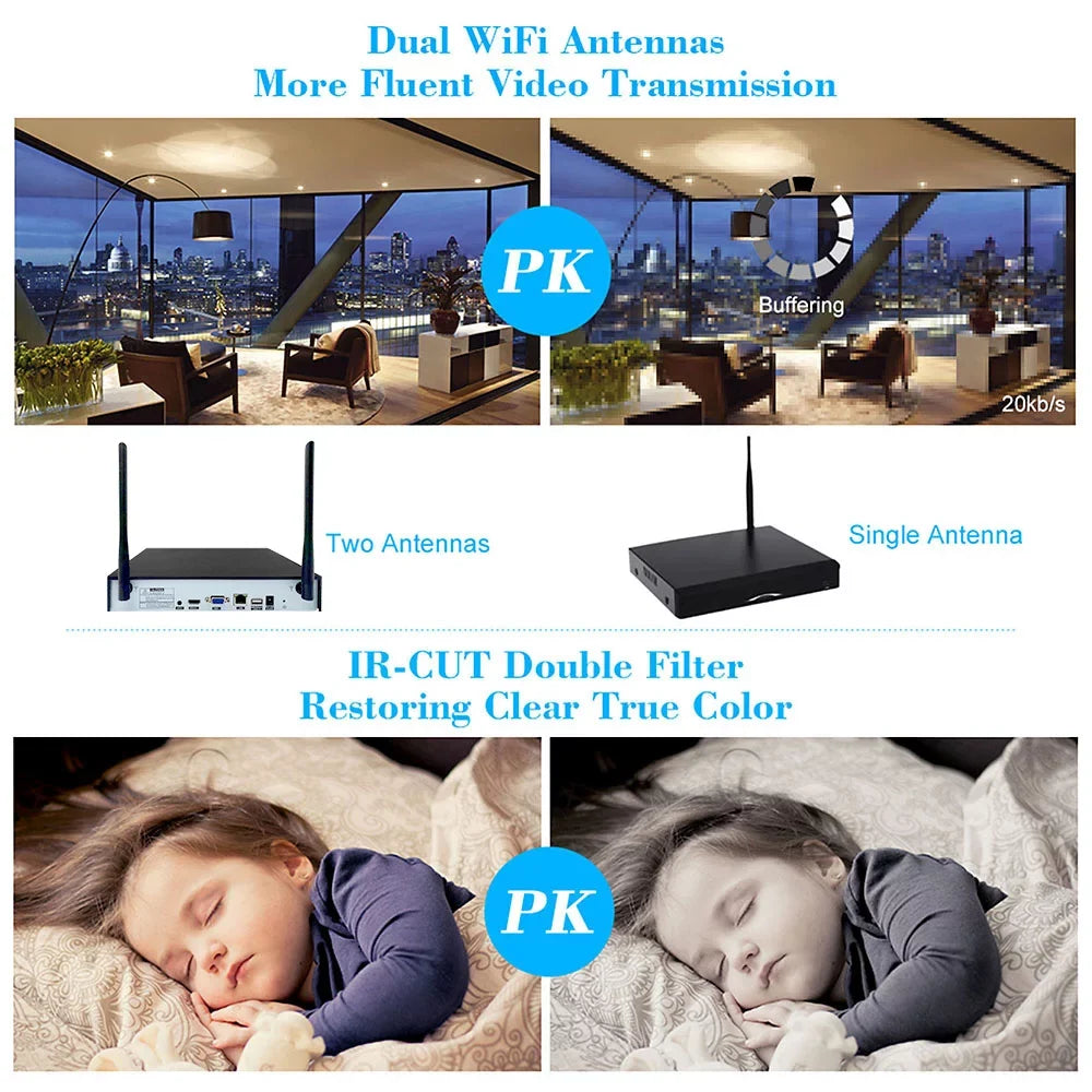 Apexeon Webcam,Wireless WiFi 4CH 1080P Sizeupport P2P 1.0MP Wireless 1080P WiFi 1080P  WiFi Waterproof Outdoor IP Camera P2P IR-CUT Vision Motion CCTV NVR Kit 4pcs WiFi Waterproof Florbela