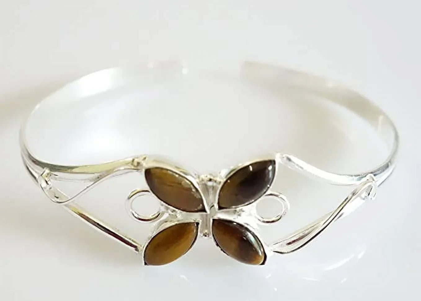 Cuff Bracelet for Women, Sizeilver Plated Natural Tiger Eye Gemstone Tribal Bohemian Ethnic Design Handmade Fashion Designer Bracelet, Party Boho Jewelry