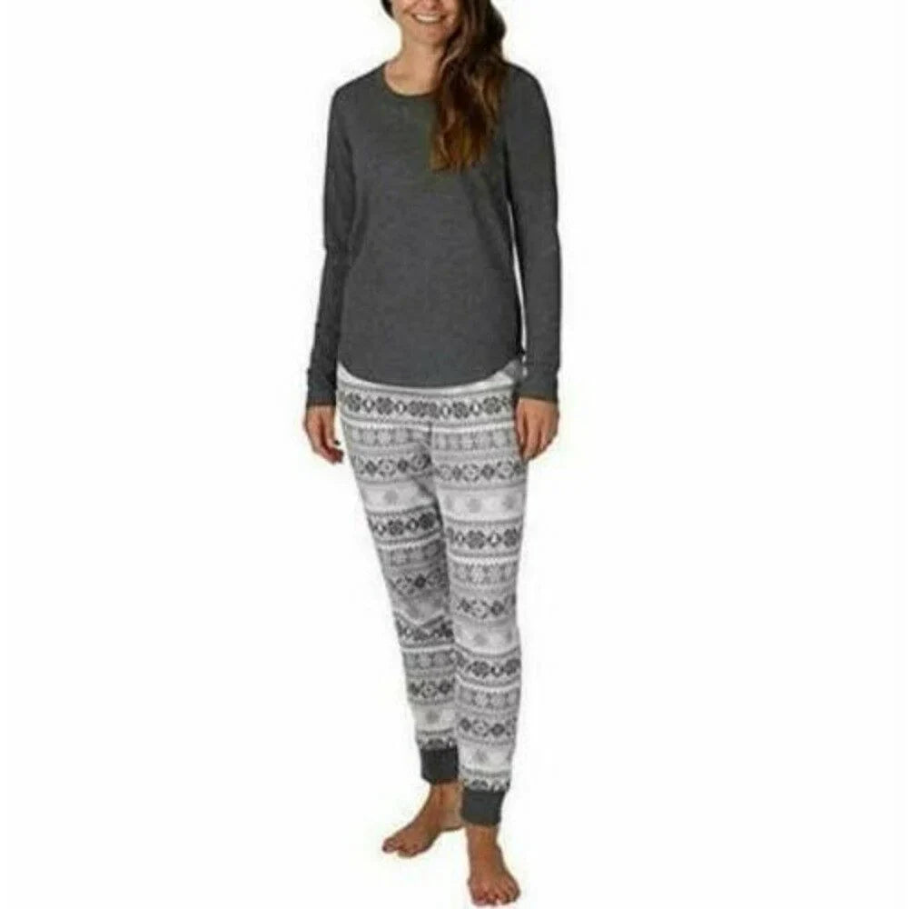 Eddie Bauer Women's Brushed Thermal Waffle Fabrics Pajama Sizeet 2 Pc, Charcoal Size