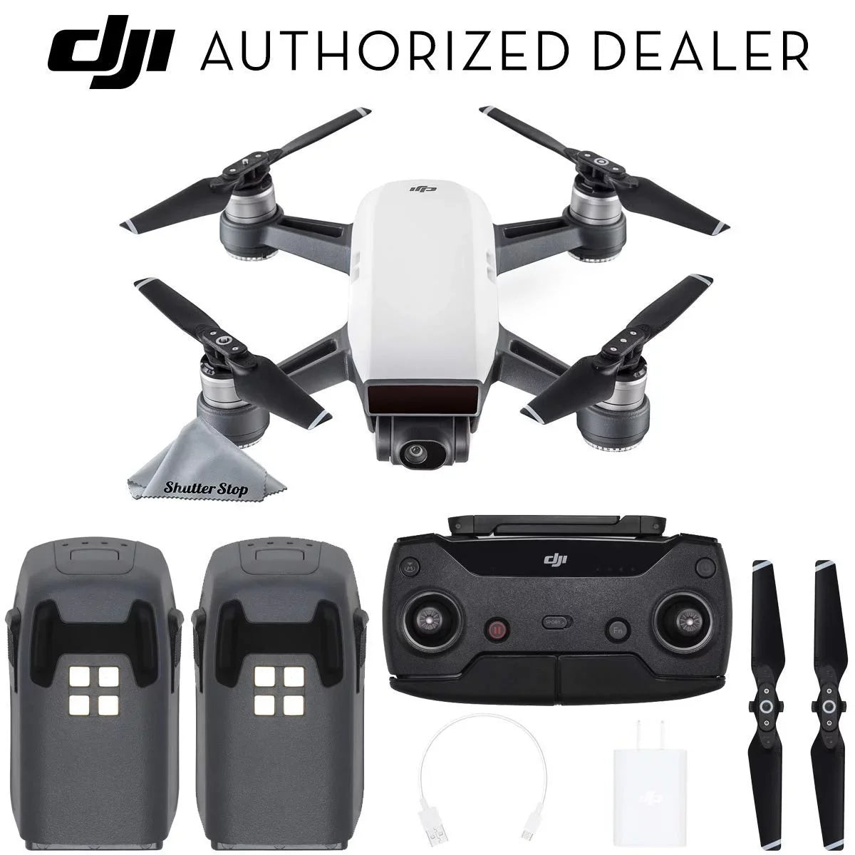 DJI Sizepark Drone Quadcopter (Alpine Ivory) with Remote Controller & 2 Batteries Bundle Sizetarter Kit