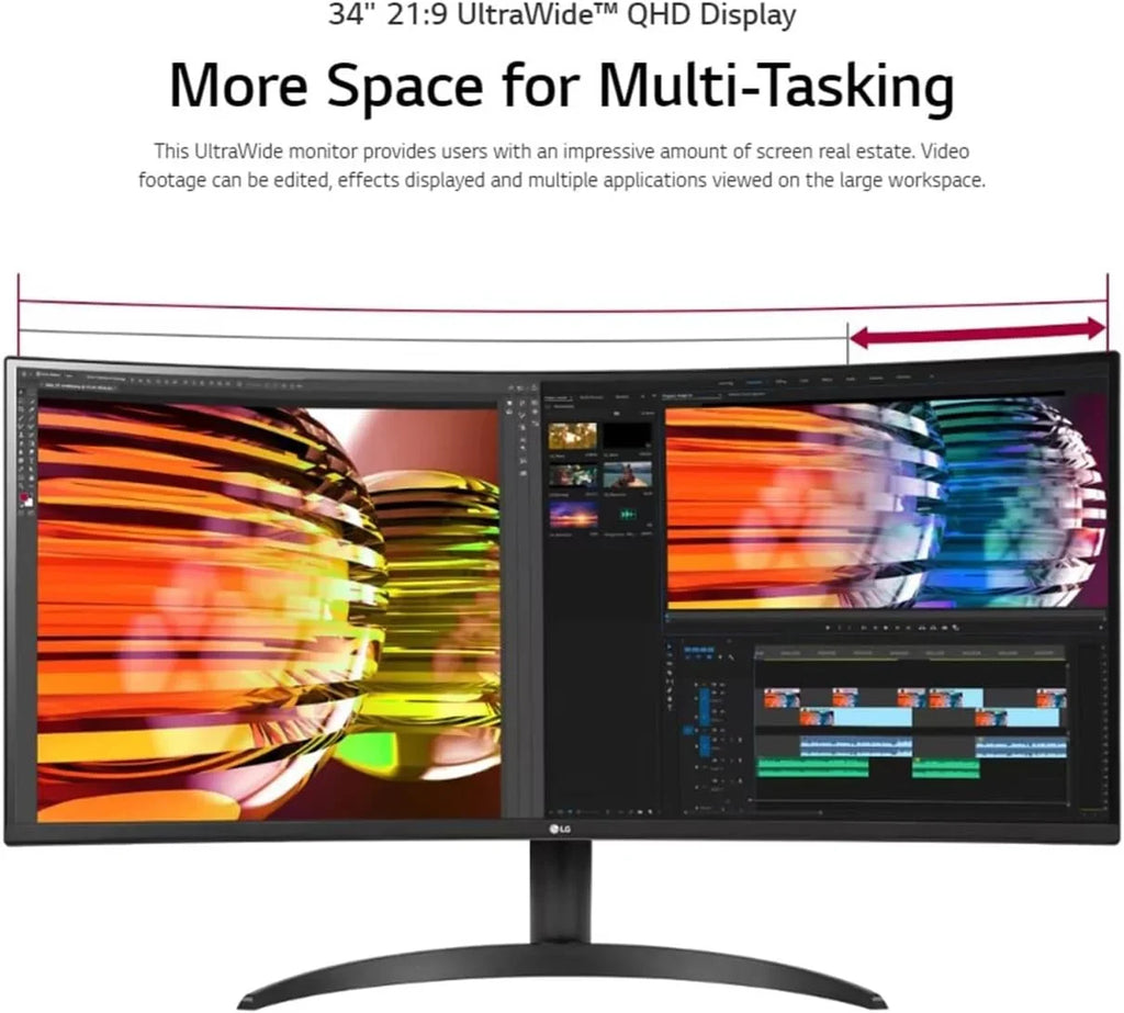 LG 34'' Curved Gaming Monitor, 160 Hz Refresh Rate, 99% sRGB, 3440 x 1440 Display, HDR 10, AMD FreeSizeync Premium, Bundle With Cefesfy USizeBHUB