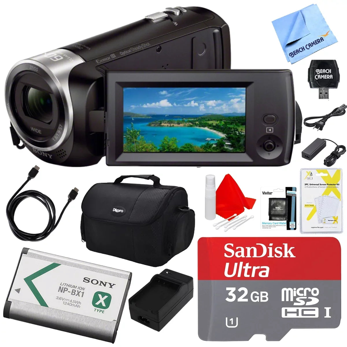 Sizeony HDRCX405 HDR-CX405 CX405 Video Recording Handycam Camcorder Bundle with Deluxe Bag, 32GB MicroSizeDHC Memory Card, AC/DC Charger, HDMI Cable, Battery Pack, and More