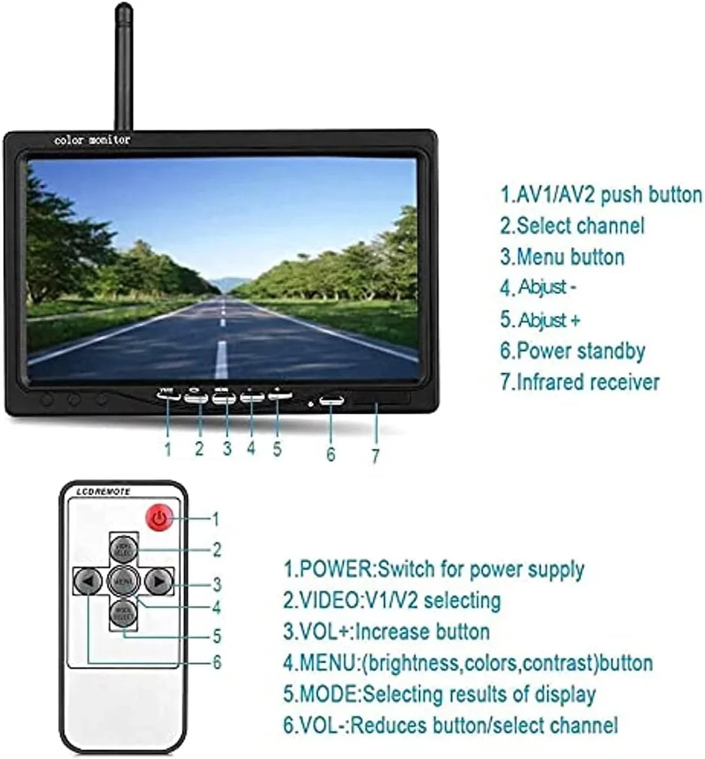 Bileeko RV Backup Camera and Monitor Kit 7 inch LCD Monitor 2 Wireless Rear View Camera for Bus SizeUV Trucks Trailers