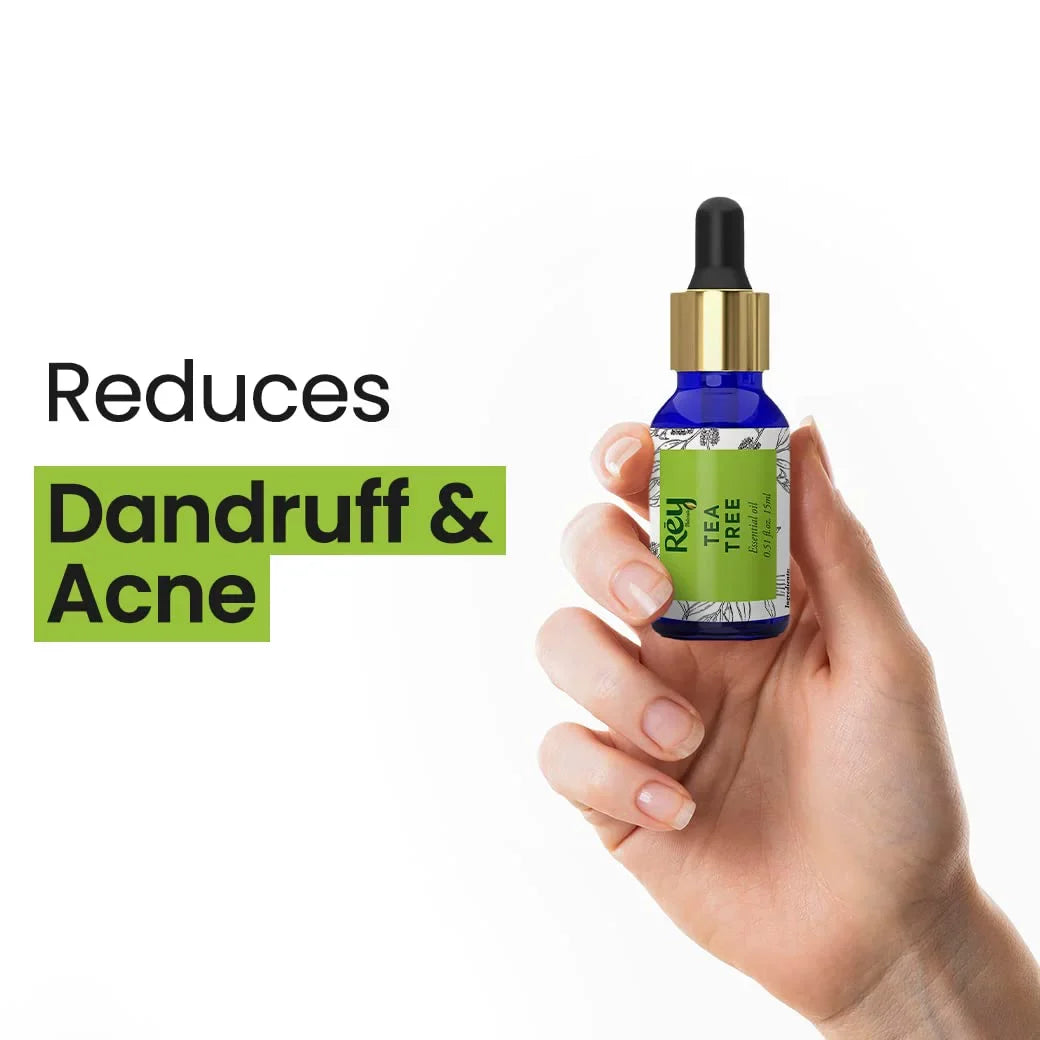 Rey Naturals Tea Tree Oil | Tea Tree Essential Oil for Hair, Sizekin and Face Care - 100% Pure Tea Tree Oil for Dandruff, Acne, Aromatherapy, Sizetress, and