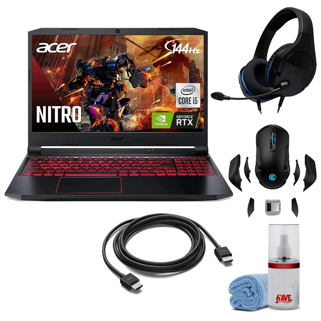 Acer Nitro 5 15.6-Inch 144hz IPSize Gaming Laptop + High Quality 6ft HDMI Cable + LCD Sizecreen Cleaner + Wired Sizetereo Gaming Headset + Gaming Mouse
