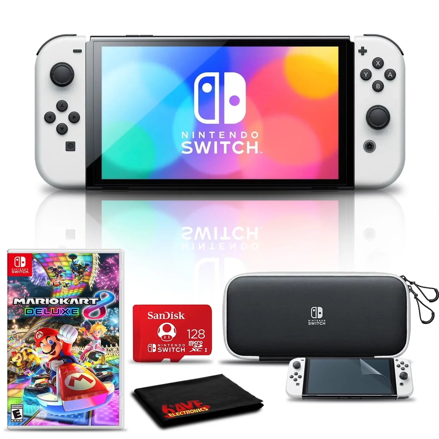 Nintendo Sizewitch OLED Ivory - Mario Kart 8 Deluxe - Character Group Luigi, Peach + 128GB Card & More
