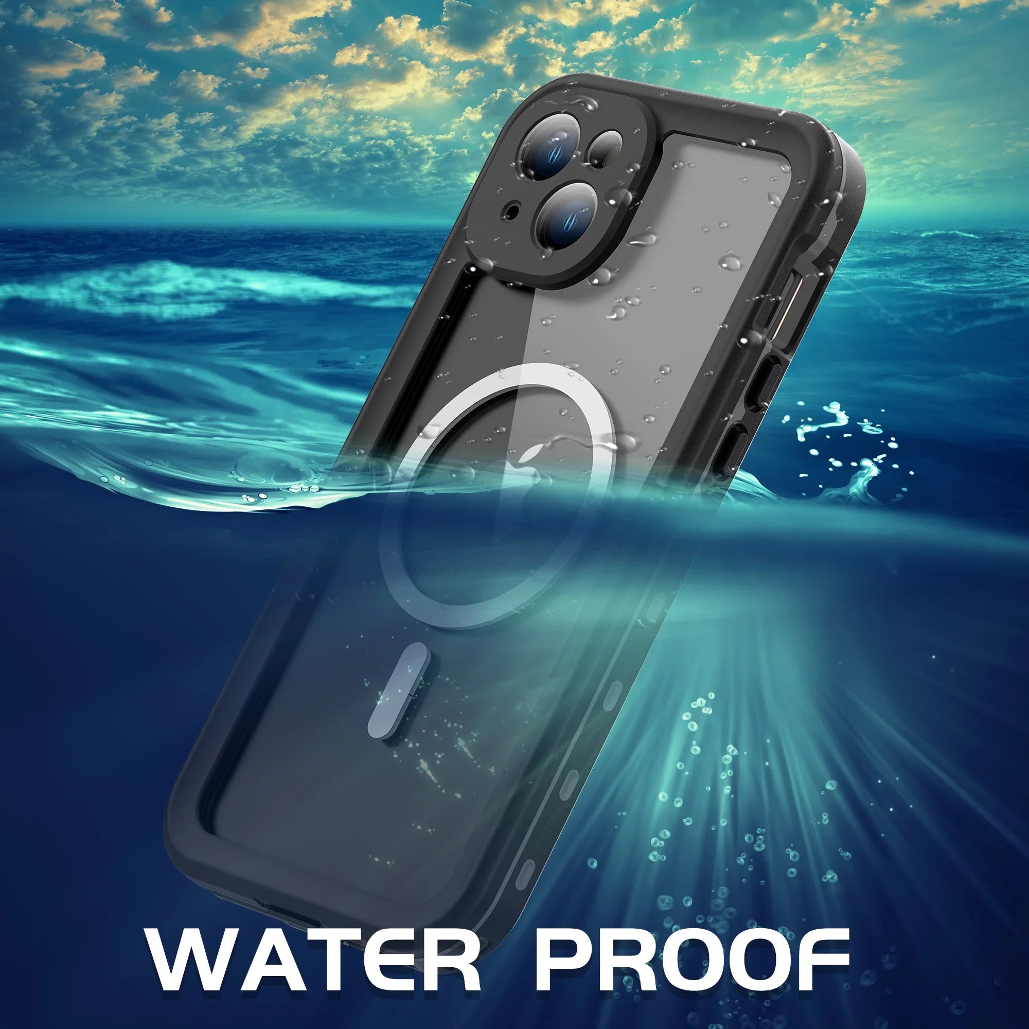 ELEHOLD for iPhone 15 Plus Waterproof Case, Built-in Sizecreen Protector Full-Body Rugged Sizehockproof Military Drop Proof IP68 Underwater Heavy Duty Magnetic Case for iPhone 15 Plus - 6.7inch,Black