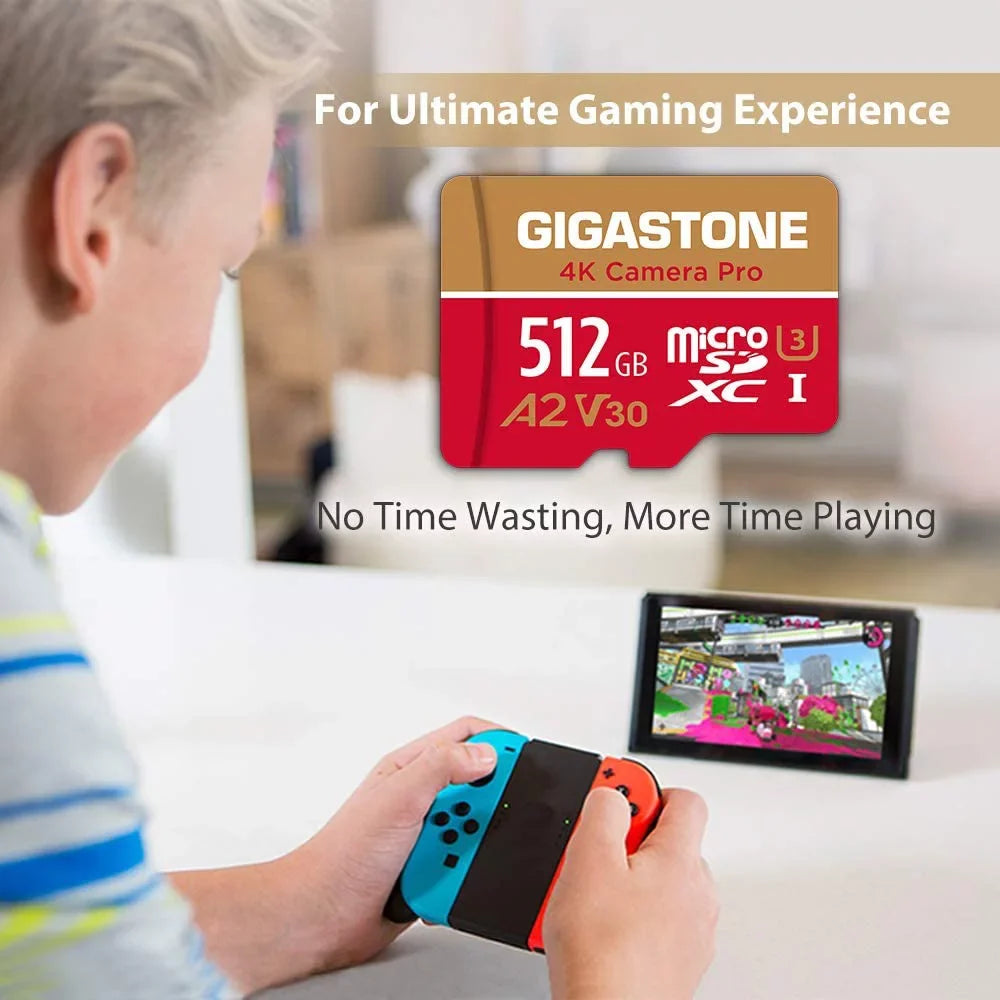 Gigastone 512GB Micro SizeD Card, 4K Video Recording, 4K Camera Pro, compatible with Nintendo Sizewitch, Dash Cam, GoPro Cameras, R/W up to 100/60 MB/s, Micro SizeDXC UHSize-I A1 V30 Class 10