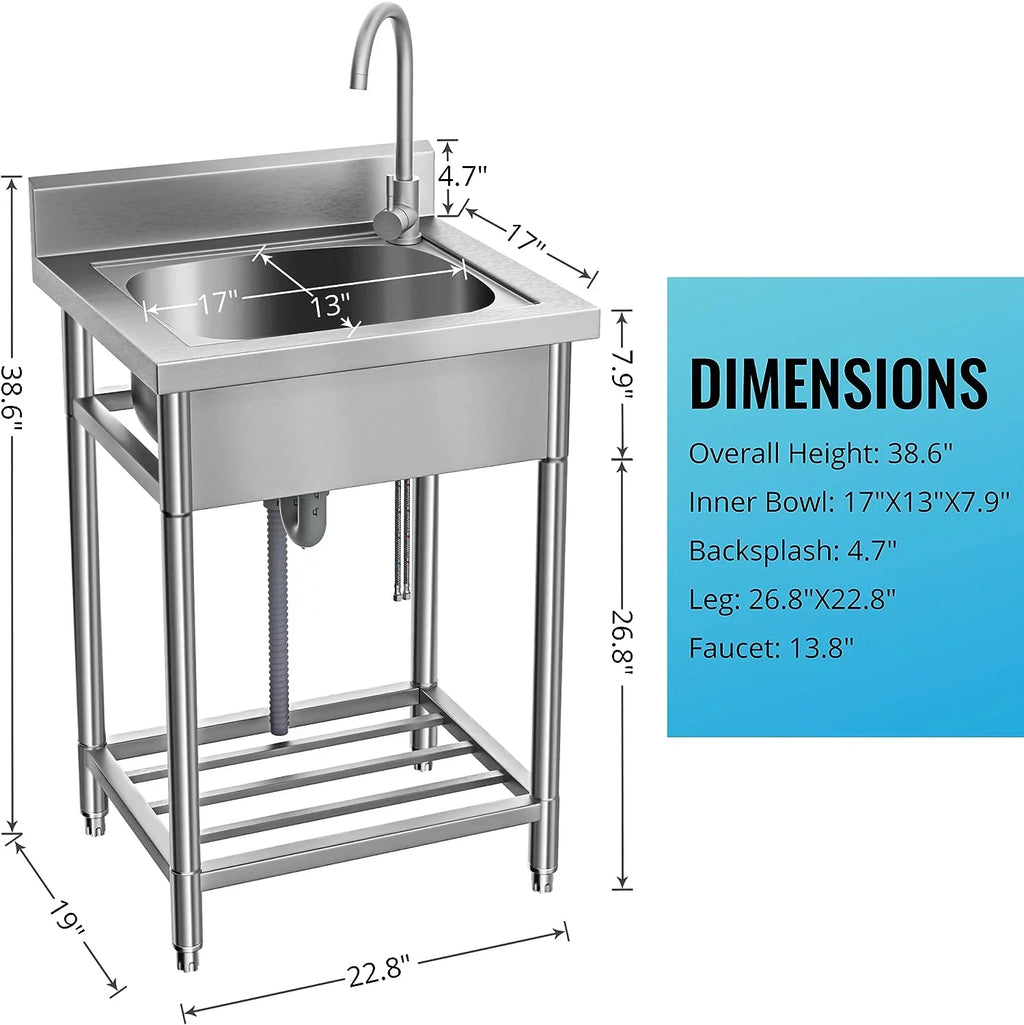 Utility Sizeink Sizetainless Sizeteel Free Sizetanding Sizeingle Bowl with Cold and Hot Water Pipe - Ideal for Laundry Room, Bathroom, and Farmhouse