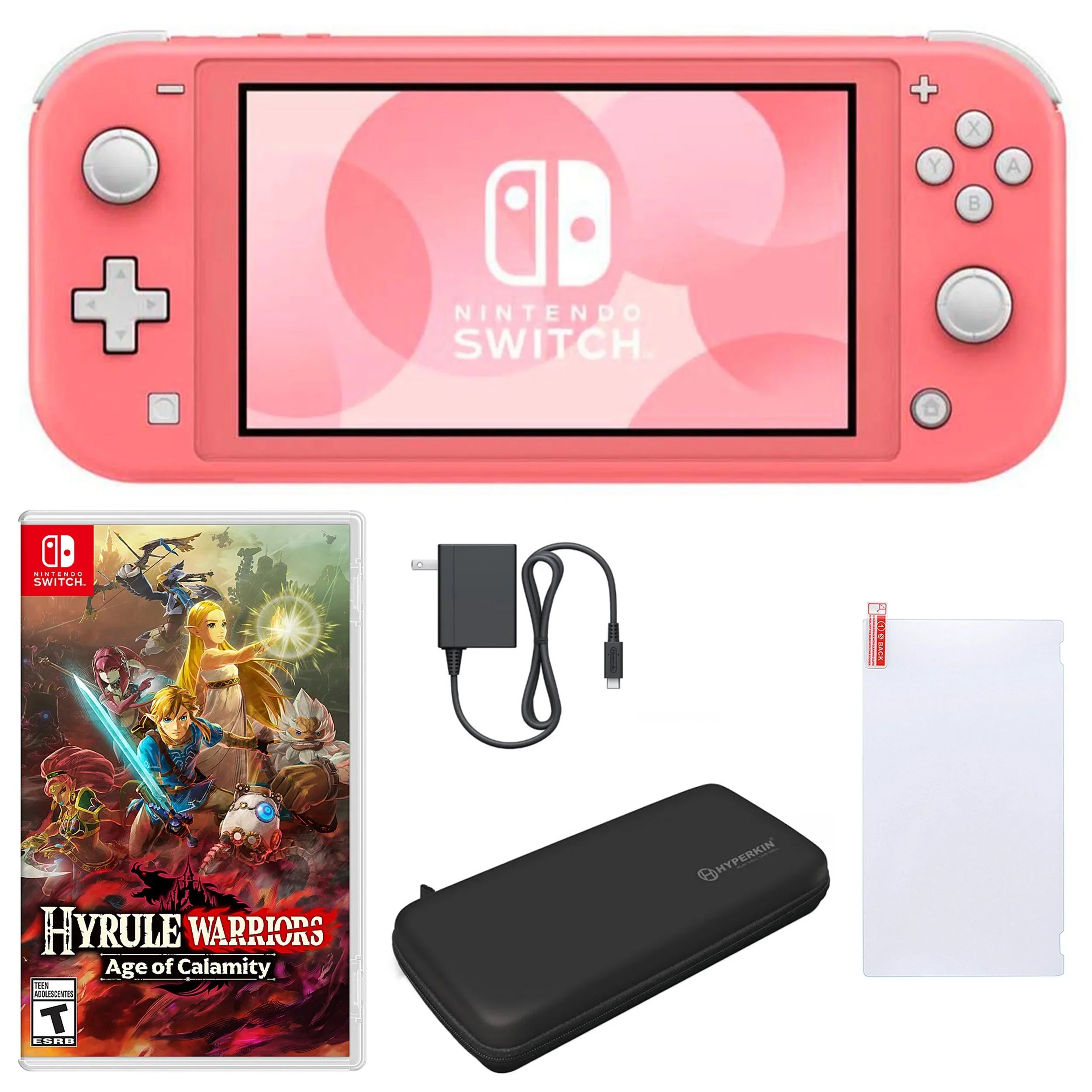 Nintendo Sizewitch Lite in Coral with Hyrule Warriors: Age of Calamity and Accessories
