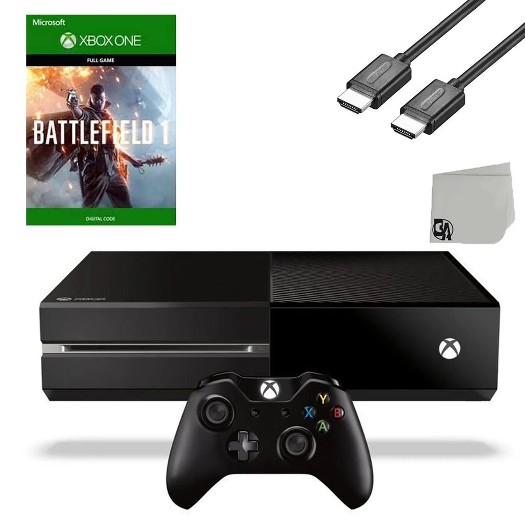 Pre-Owned Microsoft Xbox One Original 500GB Gaming Console Black HDMI Cable With Battlefield 1 Game BOLT AXTION Bundle (Refurbished: Like New)