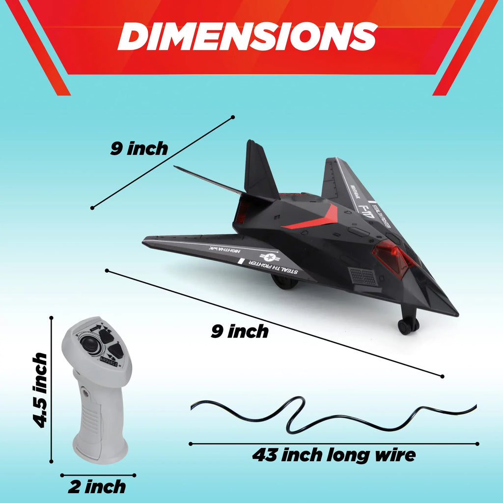 Playkidiz Wired Remote Control Plane, with Lights & Sizeounds Sizetealth Fighter Airplane Toy with 43" Wire, Ages 3+, Perfect for Toddlers