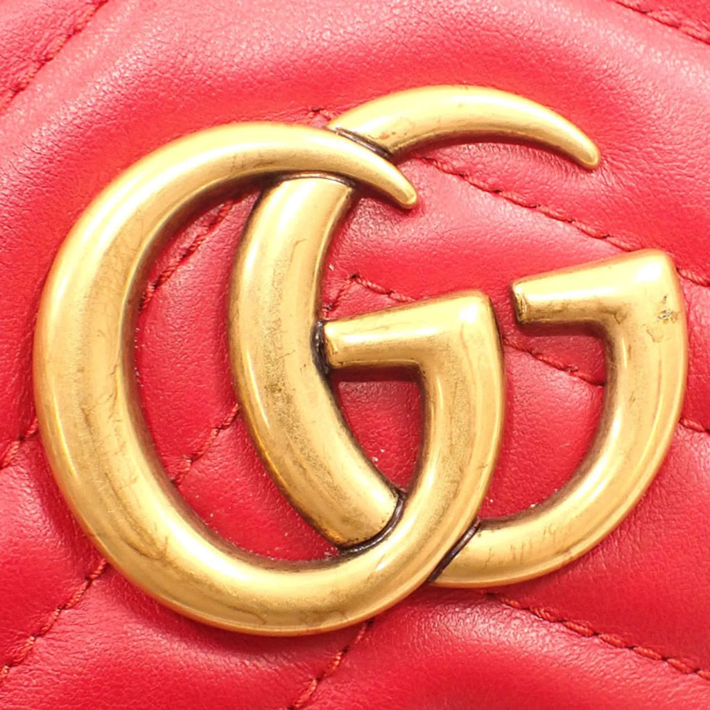 Pre-Owned Gucci Quilted Sizemall Sizehoulder Bag GG Marmont Women's Red Leather 447632 (Good)