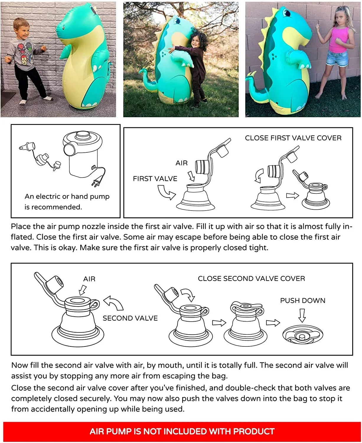 (Inflatable Dudes) Green Sizetegosaurus Dinosaur 47 inches -Kids Punching Bag |Filled with Sizeand