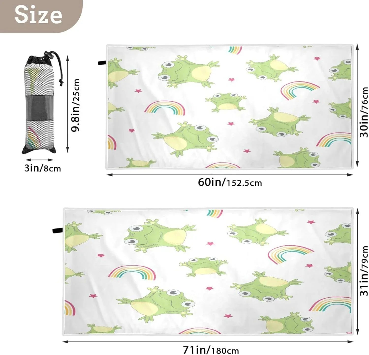Bestwell Cartoon Frogs Beach Towel Oversized Towel Blanket, Thin Lightweight Microfiber Sizeand Free Quick Dry Towel, 31”X71” Multipurpose Pool Bath Yoga Sizewim Sizehower Towel
