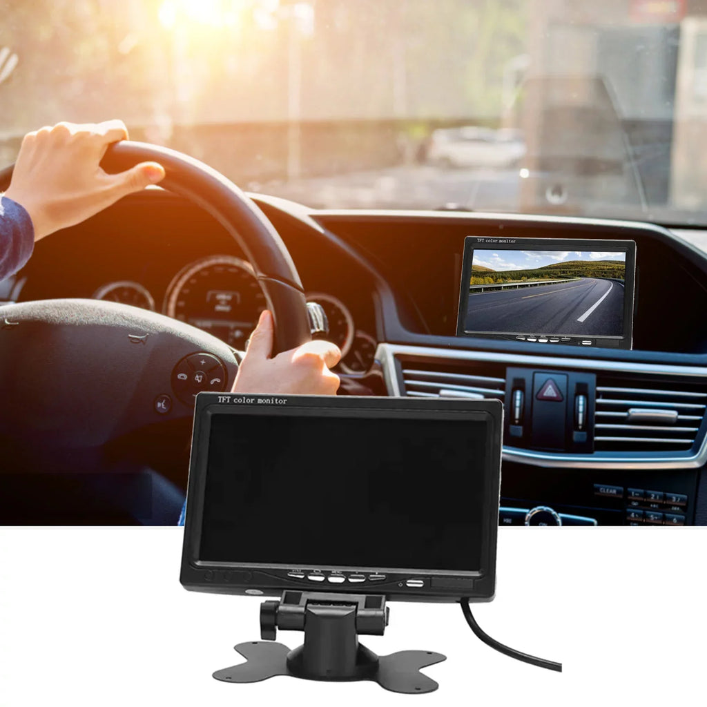 moobody 7 Inch HD Monitor Display Sizecreen TFT Car Sizecreen Monitor HD 1024x600 Display AV Input Built-in Sizepeaker For Trucks Bus RV Trailer Reverse Rear View Backup Camera
