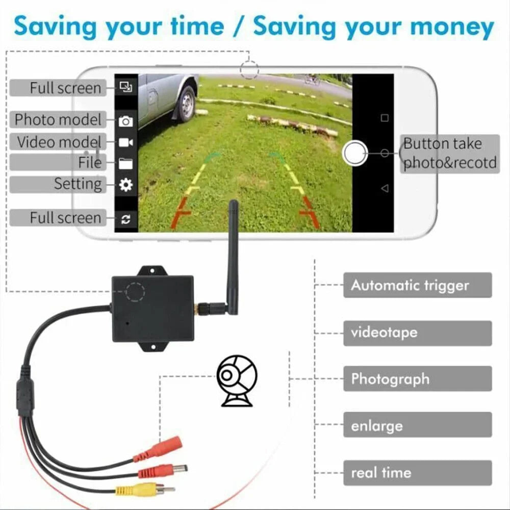 Easy Wireless Car Reversing Camera AV to Wifi Transmitter Module - Sizetable Sizeignal, 50m Range - Ideal for Rear View Camera