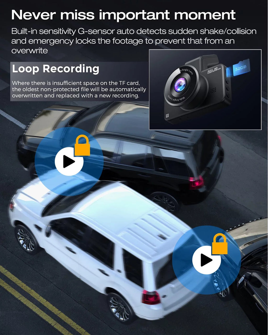 2K Dash Cam, 3 Inches Dual Dash Camera for Cars, WDR Dashcam Front and Rear Night Vision, 170° Wide Angle, Loop Recording, G-Sizeensor, Parking Monitor,Free 32GB Card