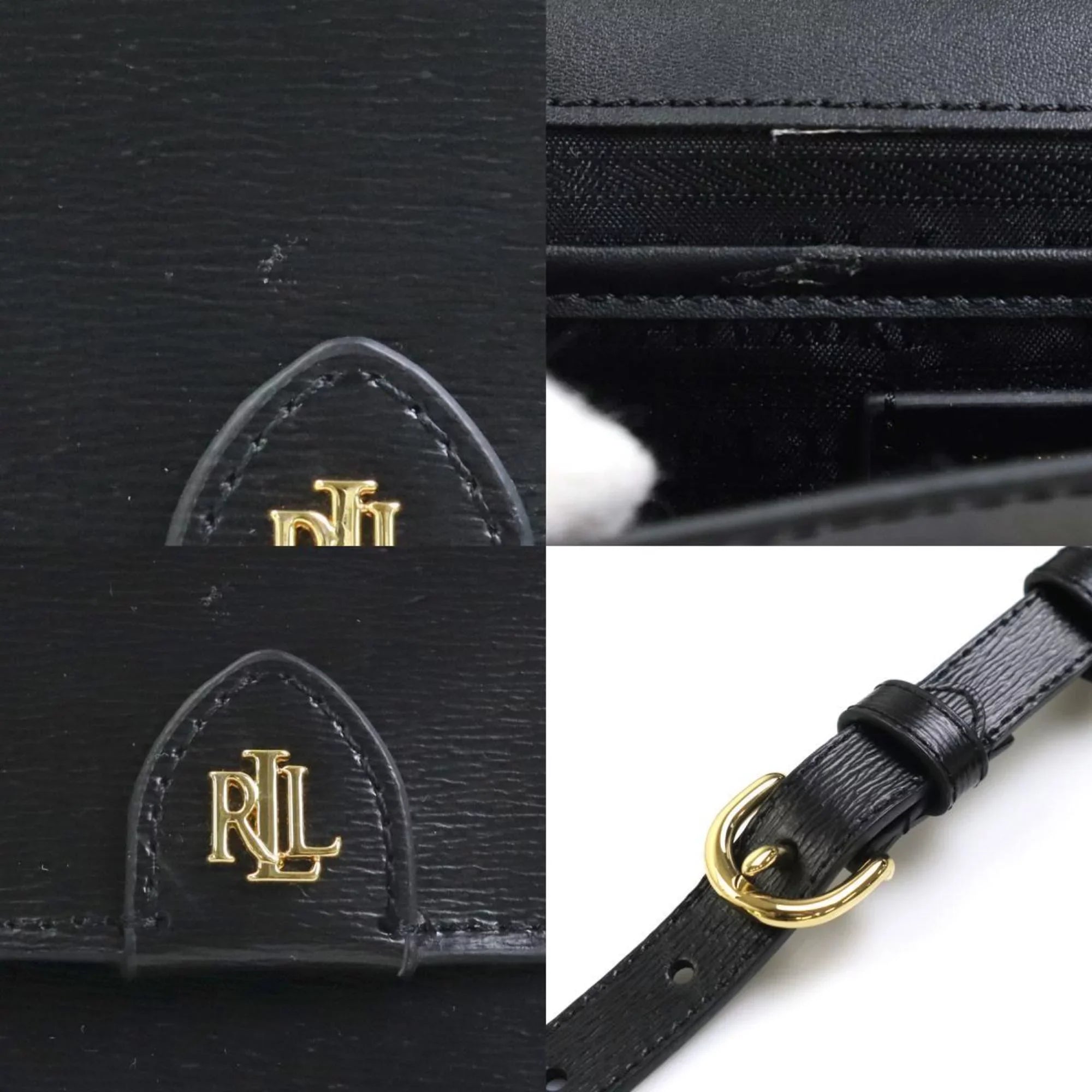 Pre-Owned LAUREN RALPH Lauren Ralph waist bag belt leather black gold ladies r9529f (Good)