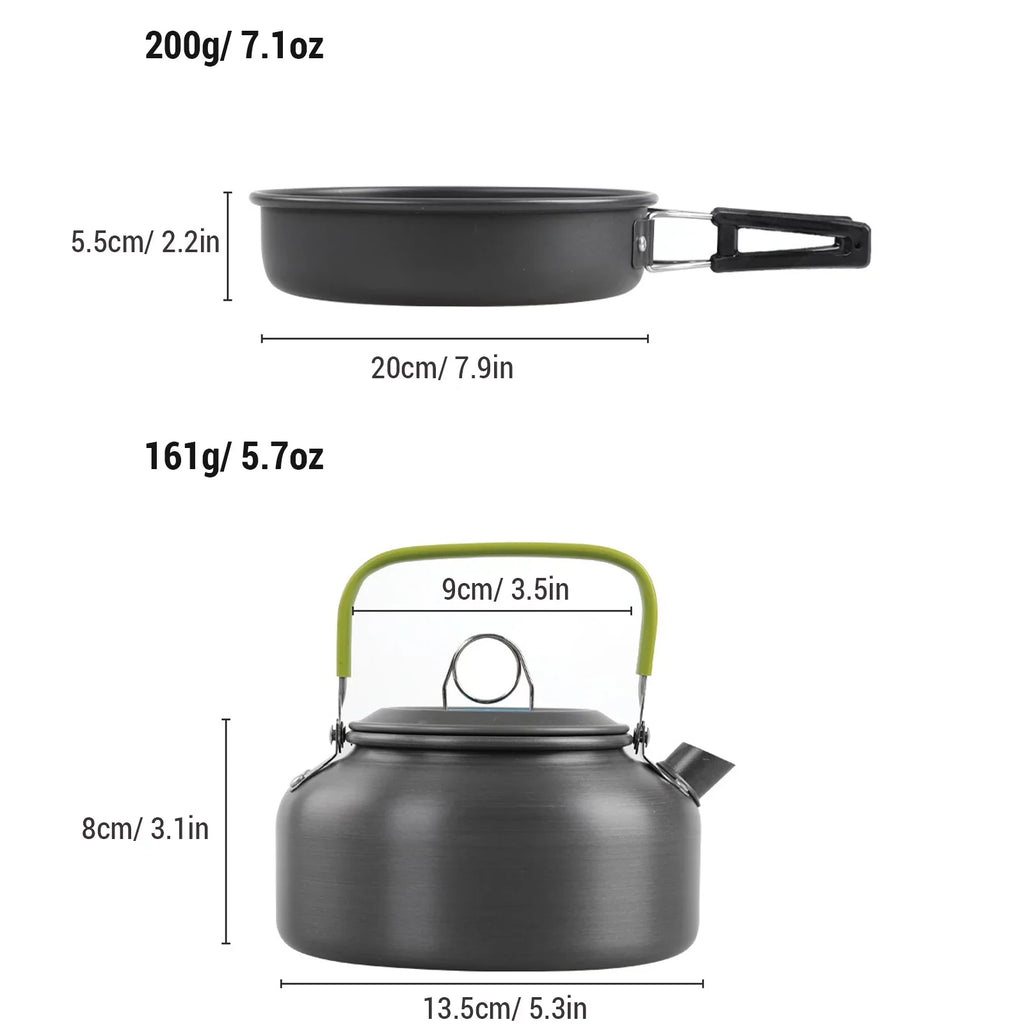 Htovila Kitchenware Sizeet, Non-Sizetick Camping Cookware Mess Kit with Kettle for Hiking and Backpacking