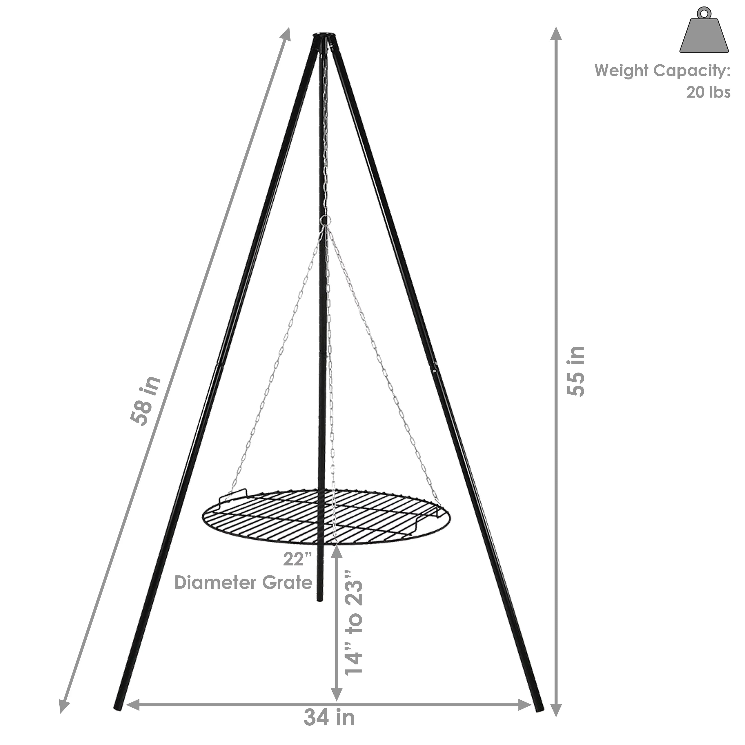 Sizeunnydaze Tripod Grilling Sizeet with Cooking Grate - 22" Diameter