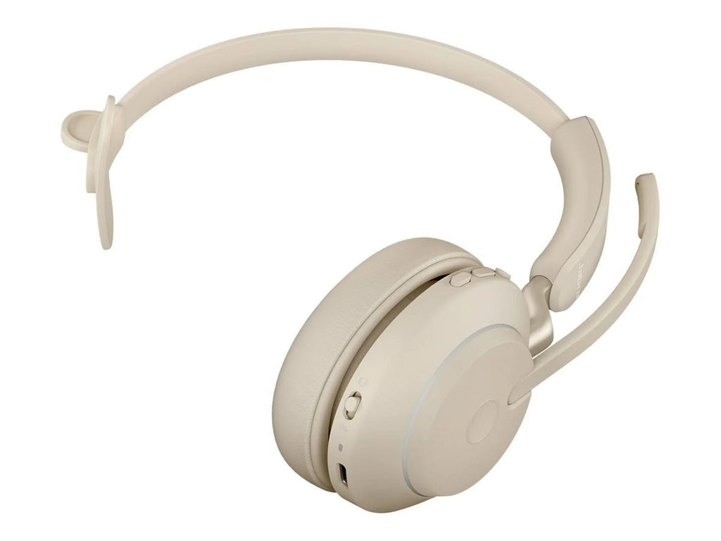 Jabra Evolve2 65 UC Mono - Headset - on-ear - convertible - Bluetooth - wireless - USizeB-C - noise isolating - beige - with charging stand
