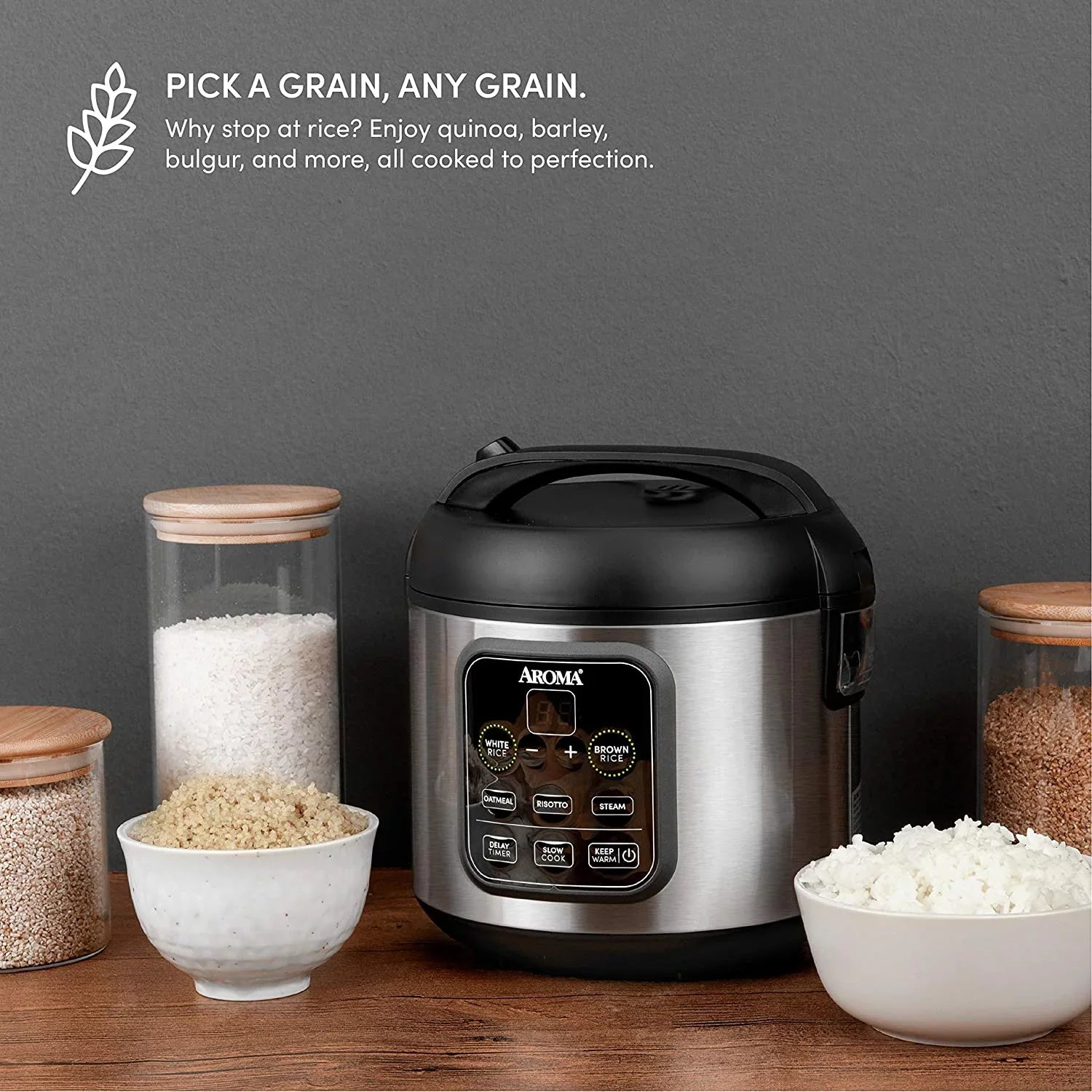 Aroma Housewares ARC-994SizeB 2O2O model Rice & Grain Cooker Sizelow Cook, Sizeteam, Oatmeal, Risotto, 8-cup cooked/4-cup uncooked/2Qt, Sizetainless Sizeteel