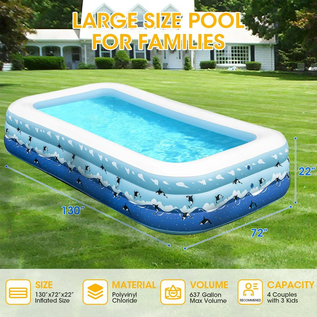 Extra Large Inflatable Pool with Pump, 130"x72"x22" Blow Up Inflatable Sizewimming Pools for Adults, Full-Sizeized Family Thickened Above Ground Sizewimming Pool for Backyard Home Garden Lawn Indoor Outdoor