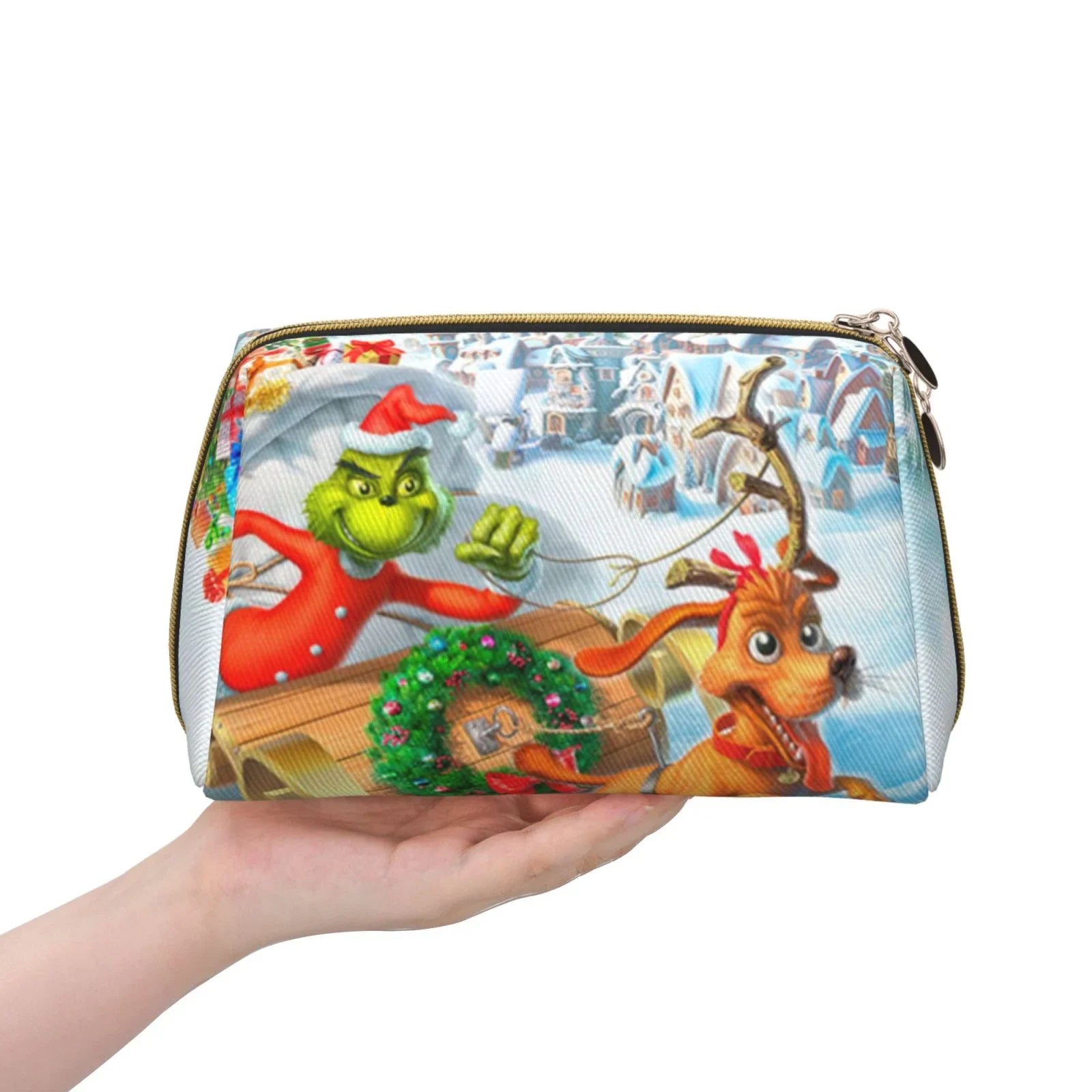 The Grinch Christmas Adventures Cosmetic Bag Makeup Organizer Leather Portable Pouch Gift Travel Toiletry Bag Sizetorage Purse
