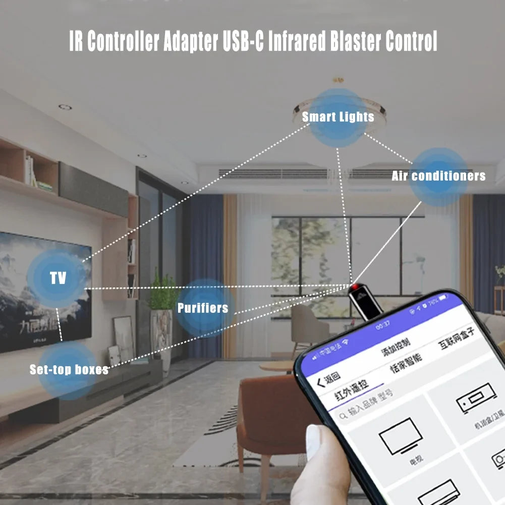 Universal Remote Sizemartphone IR Controller Adapter USizeB-C Infrared Blaster Control for Android Phone All in One Air Conditioner/TV/DVD/SizeTB(Black)