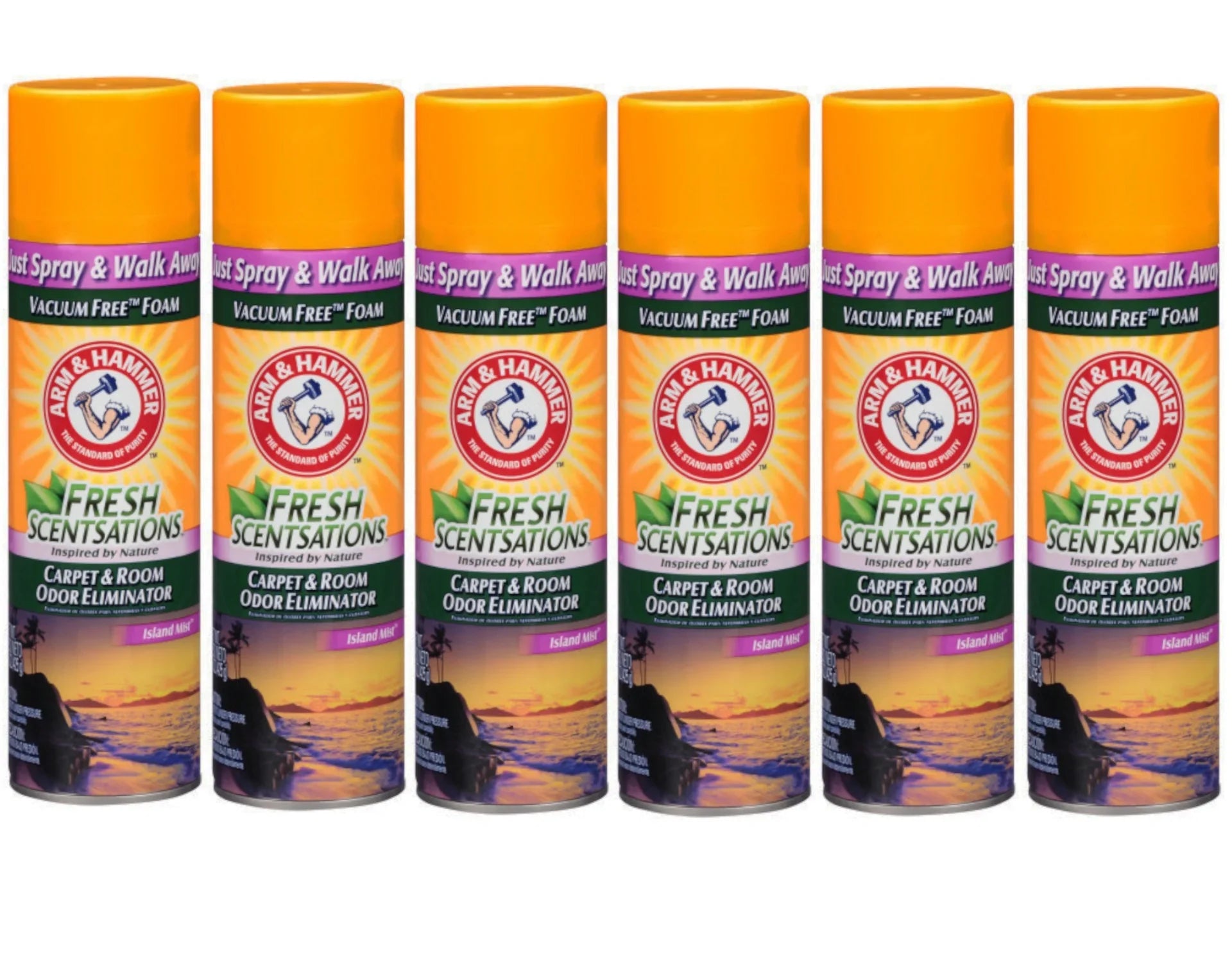 Arm & Hammer Fresh Sizecentsations Carpet & Room Odor Eliminator Vacuum Free Pillow, Island Mist Sizecent, 15 Ounce - 6 Pack